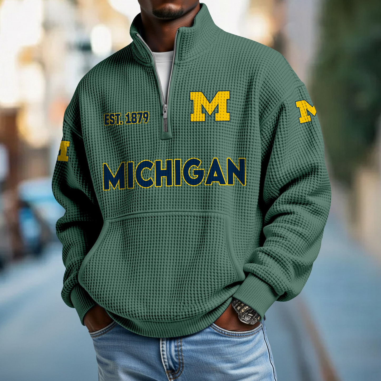 MICH x College Football - Waffle Stand Collar Half Zip Sweatshirt DatND DVT