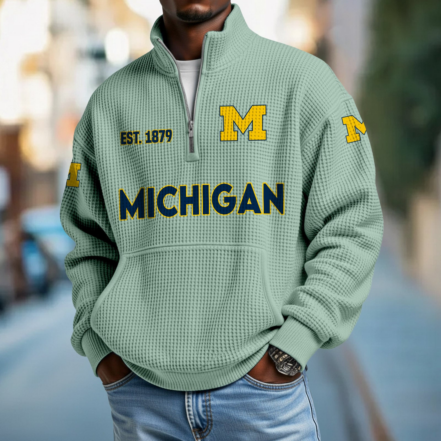 MICH x College Football - Waffle Stand Collar Half Zip Sweatshirt DatND DVT