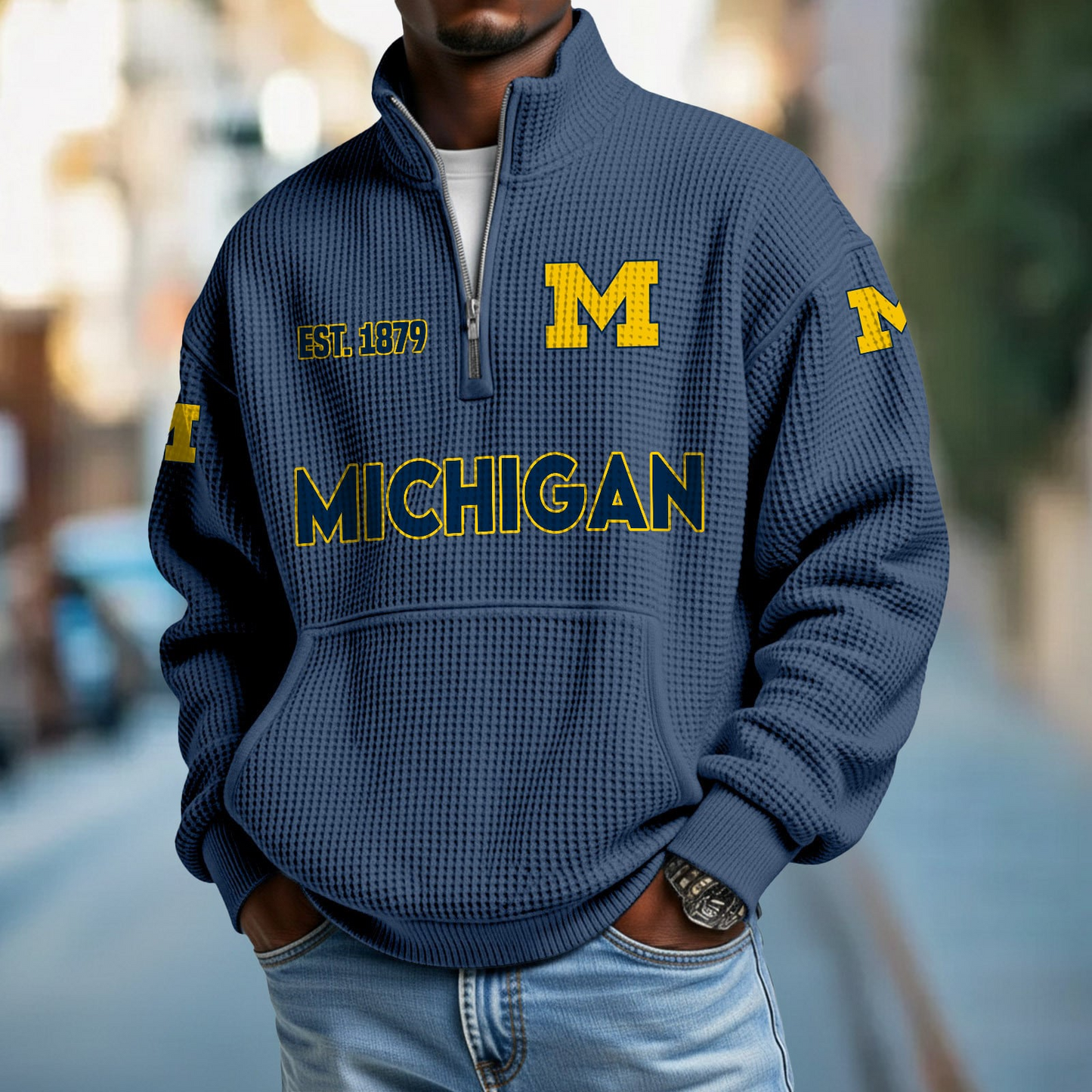MICH x College Football - Waffle Stand Collar Half Zip Sweatshirt DatND DVT