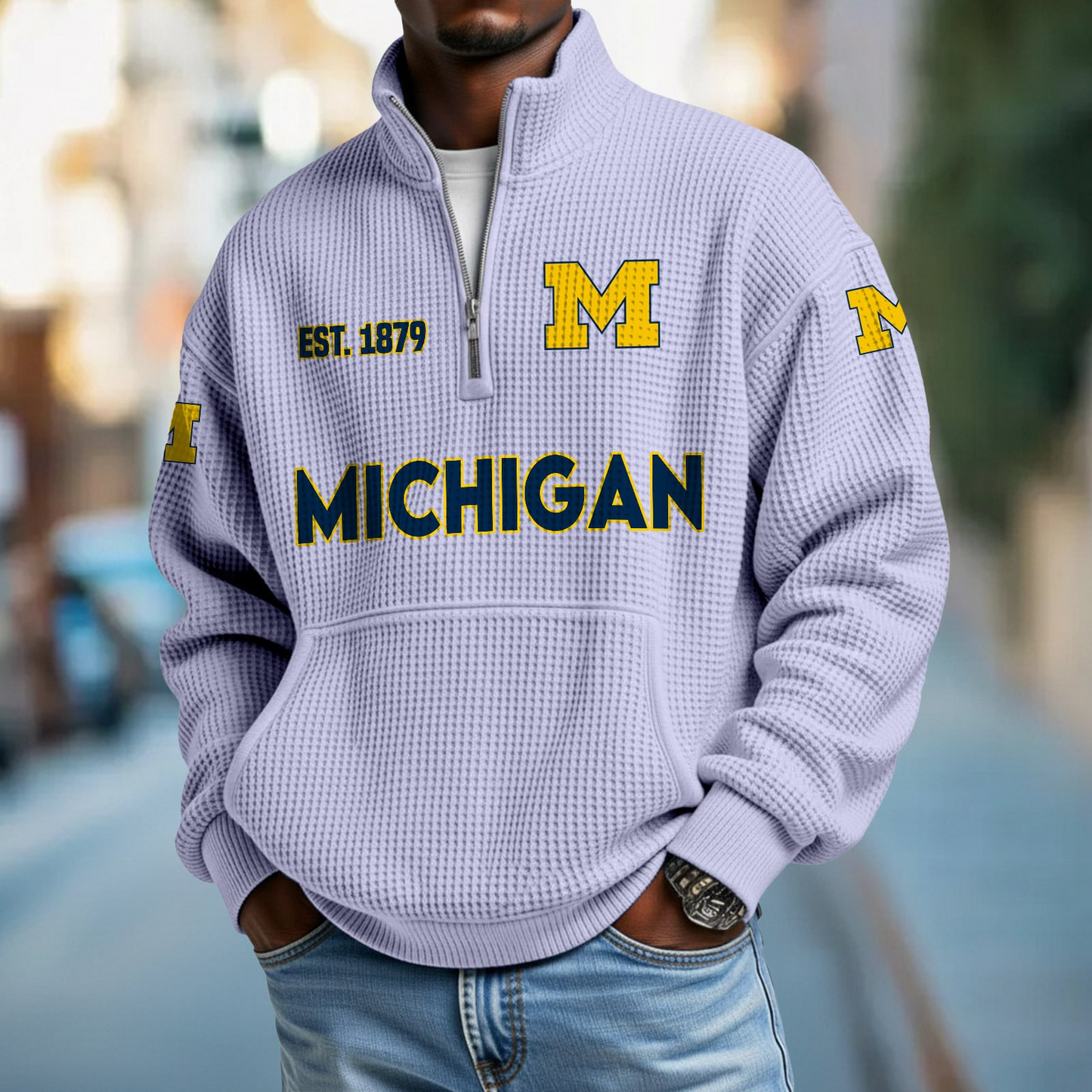 MICH x College Football - Waffle Stand Collar Half Zip Sweatshirt DatND DVT