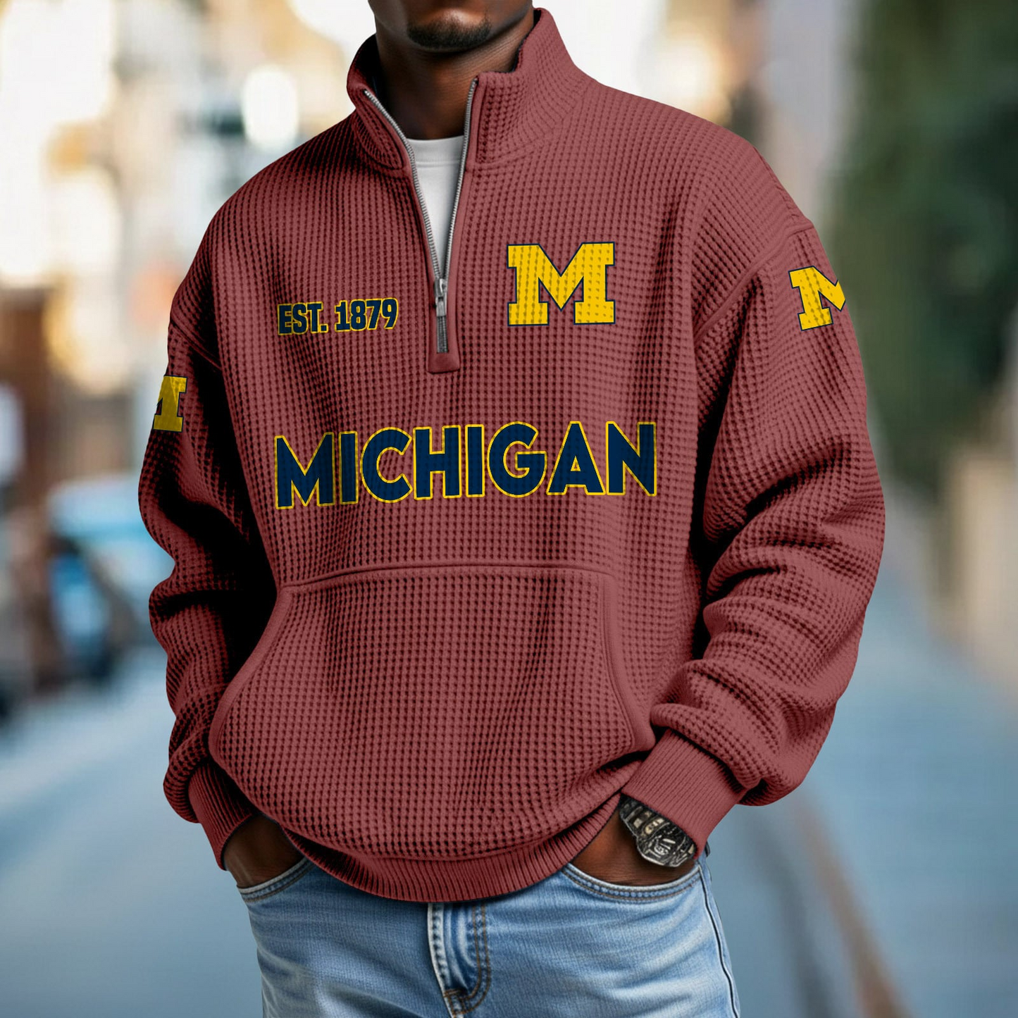 MICH x College Football - Waffle Stand Collar Half Zip Sweatshirt DatND DVT