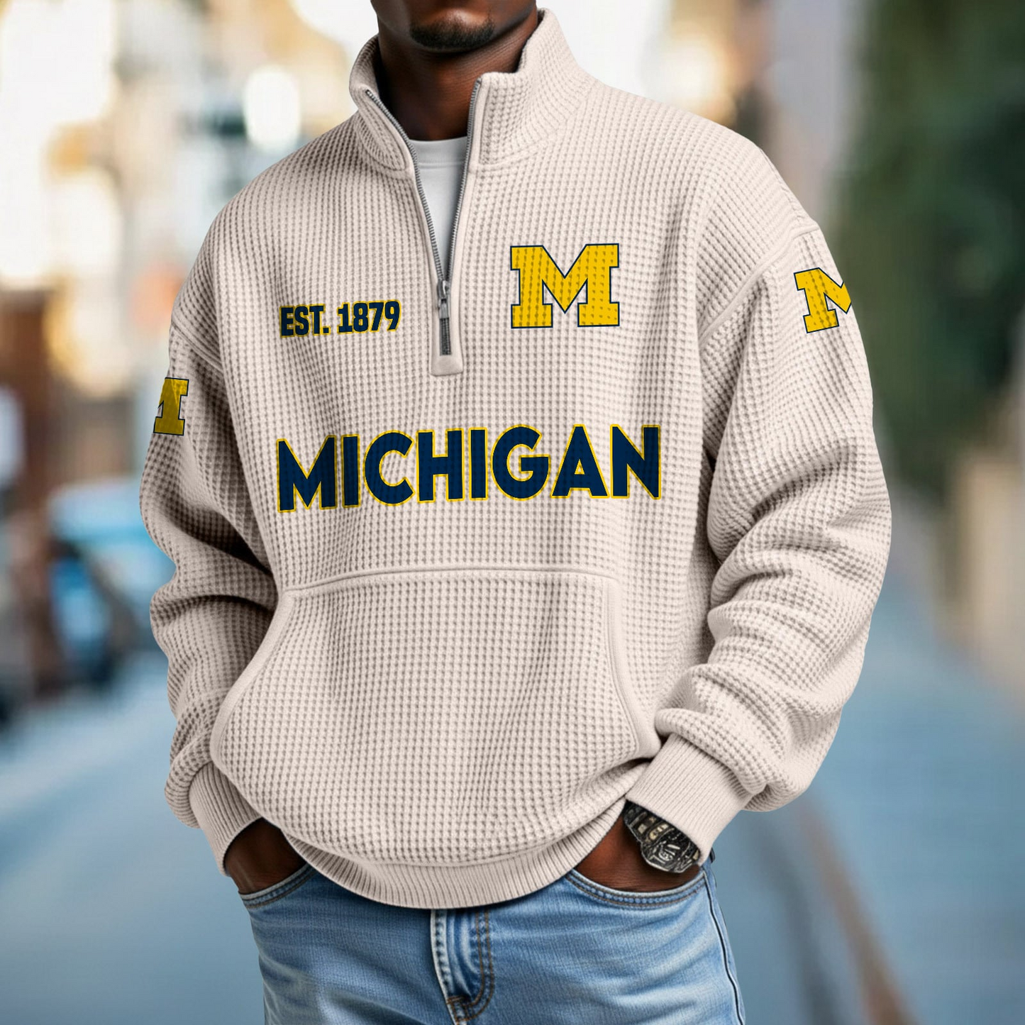 MICH x College Football - Waffle Stand Collar Half Zip Sweatshirt DatND DVT