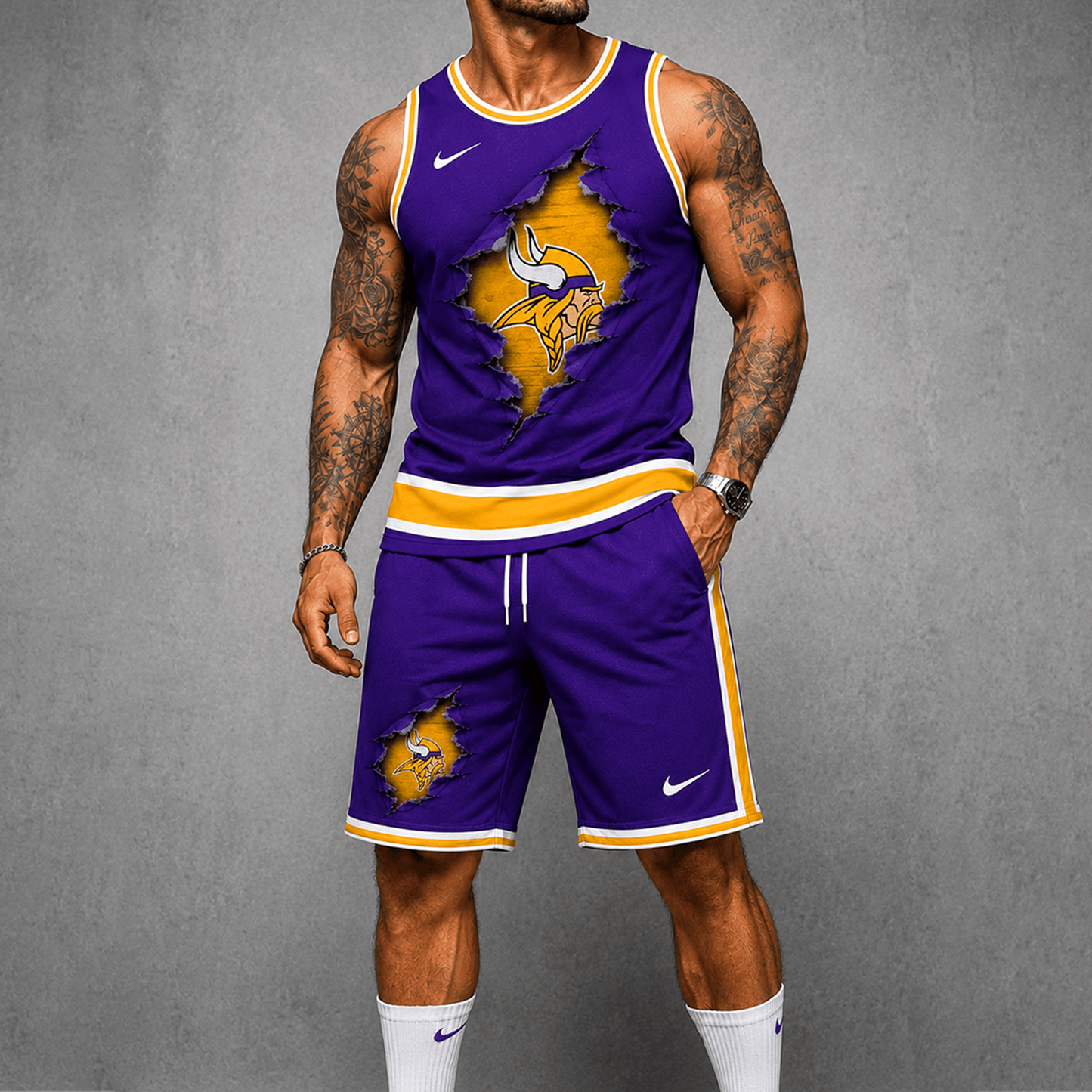 MIN Premium NFL Game Day Football Fan Tank Top and Shorts Set 1706