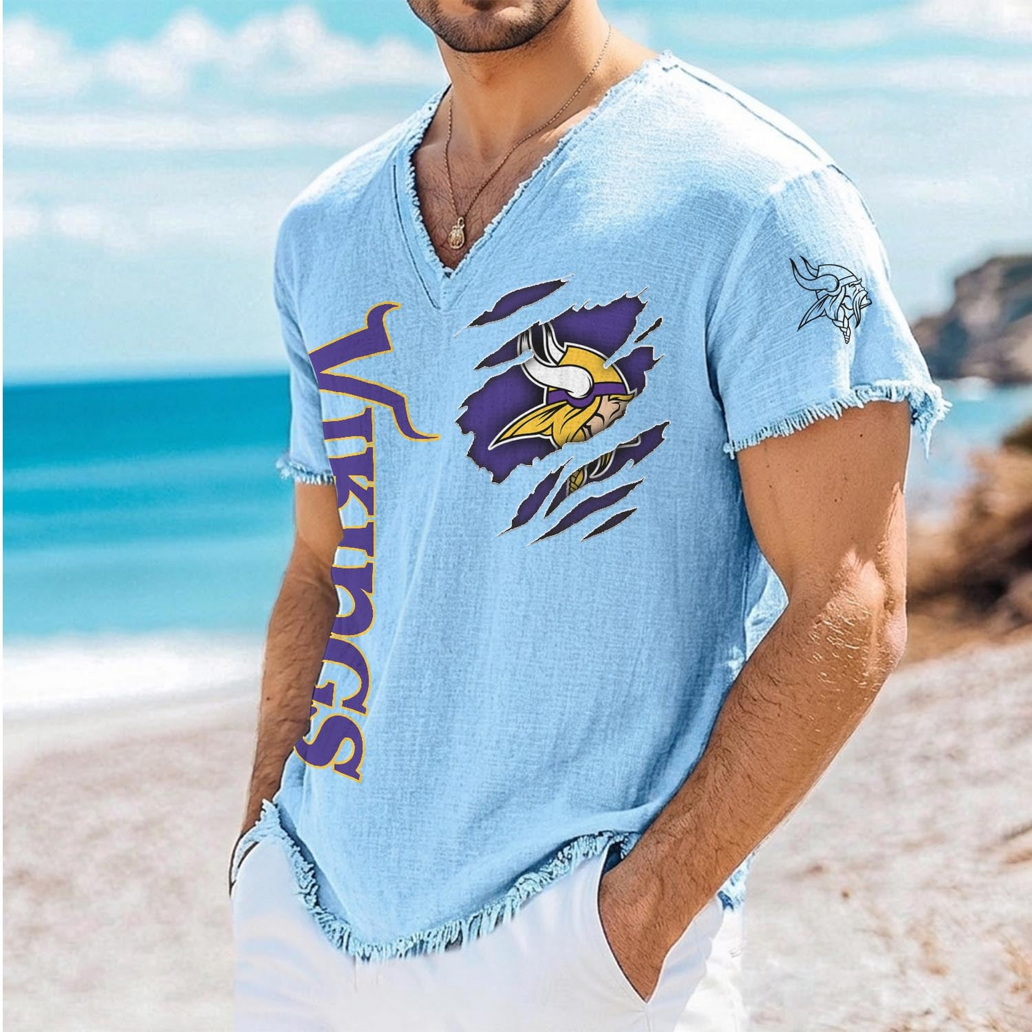 MIN x NFL V-Neck Linen Beach Shirt 1905 DatND DVT