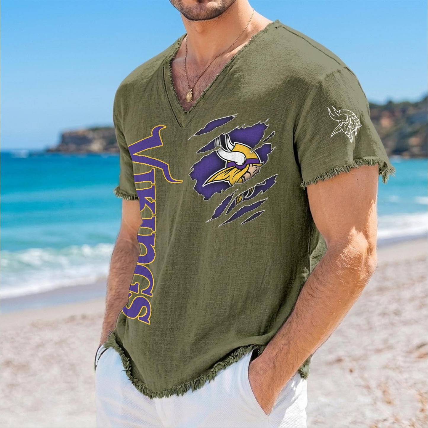 MIN x NFL V-Neck Linen Beach Shirt 1905 DatND DVT