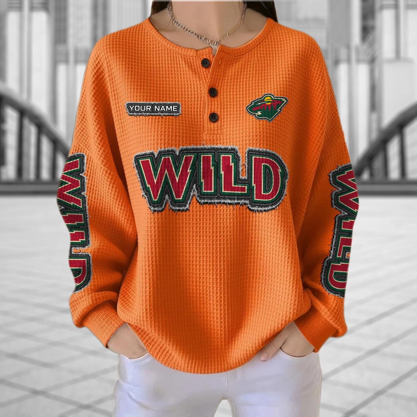 MIN x NHL Personalized Waffle Knit Henley Sweatshirt 2005 DatND DVT
