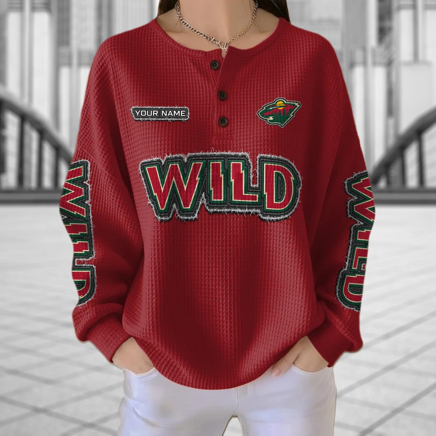 MIN x NHL Personalized Waffle Knit Henley Sweatshirt 2005 DatND DVT