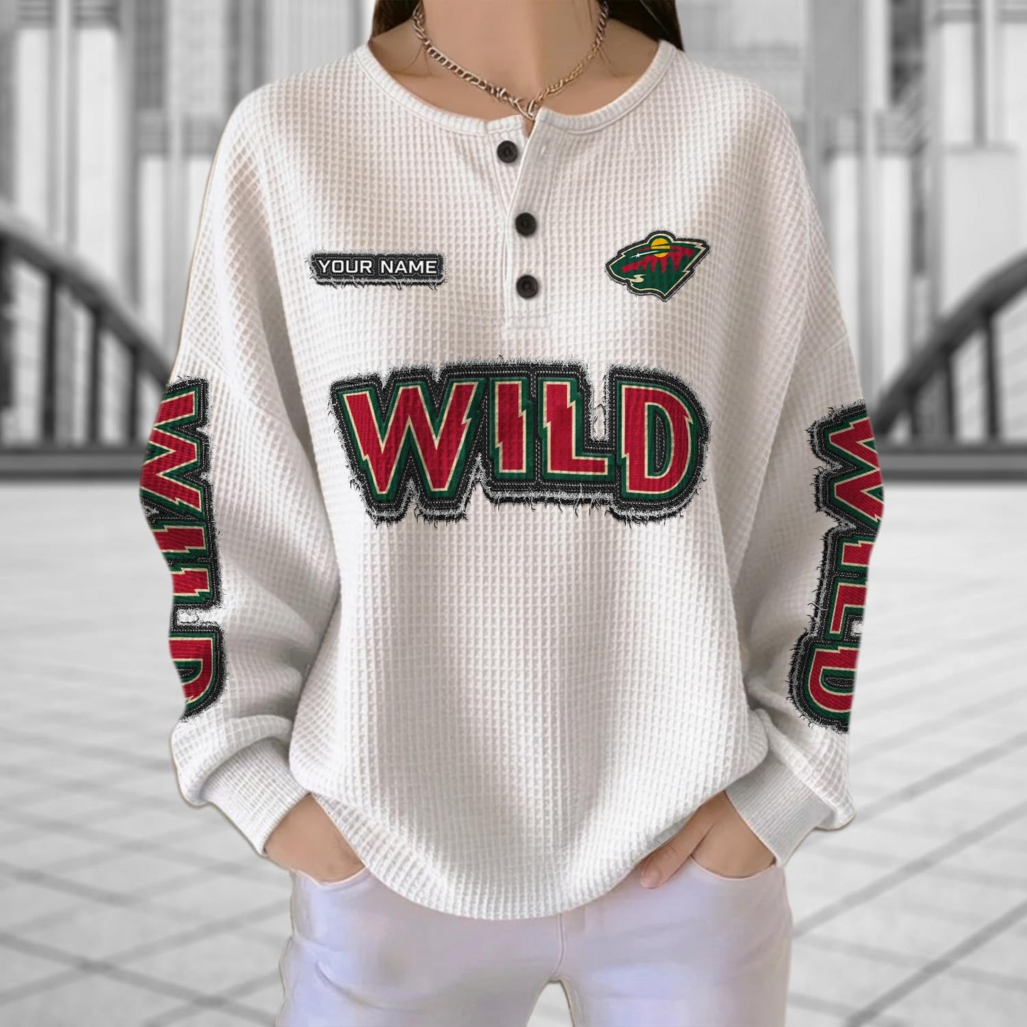 MIN x NHL Personalized Waffle Knit Henley Sweatshirt 2005 DatND DVT