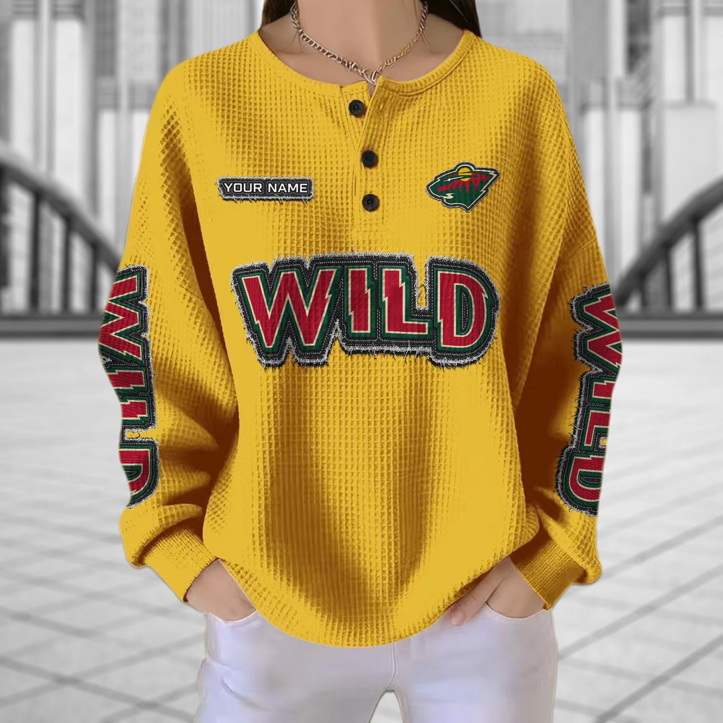 MIN x NHL Personalized Waffle Knit Henley Sweatshirt 2005 DatND DVT