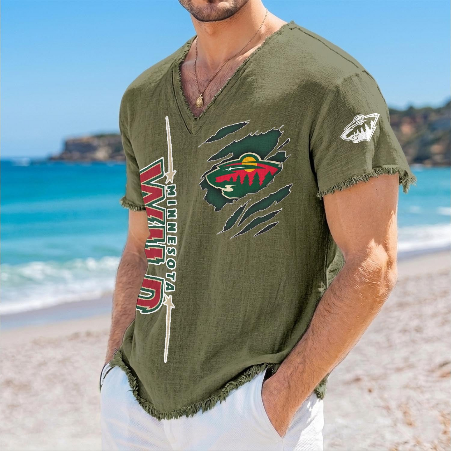 MIN x NHL V-Neck Linen Beach Shirt 1905 DatND DVT