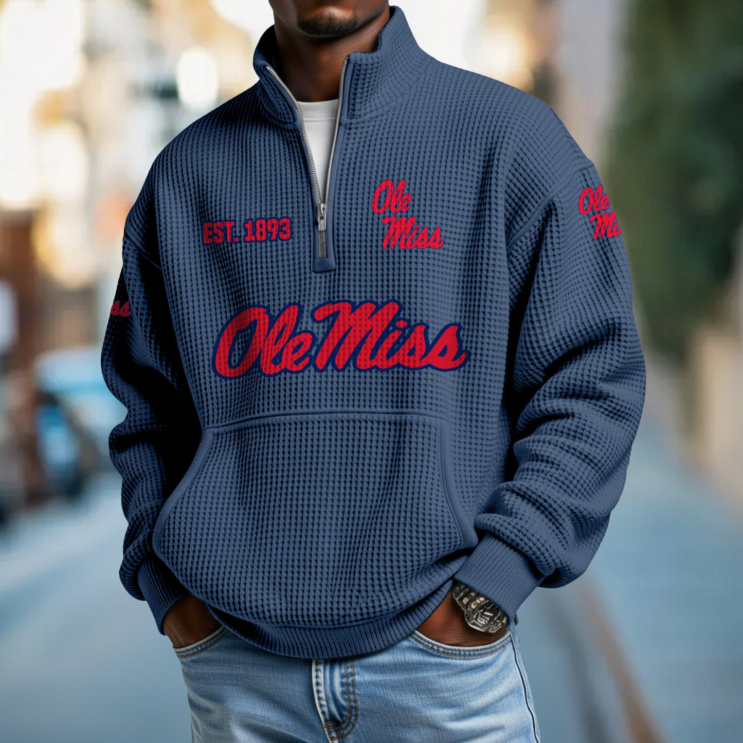 MISS x College Football - Waffle Stand Collar Half Zip Sweatshirt DatND DVT