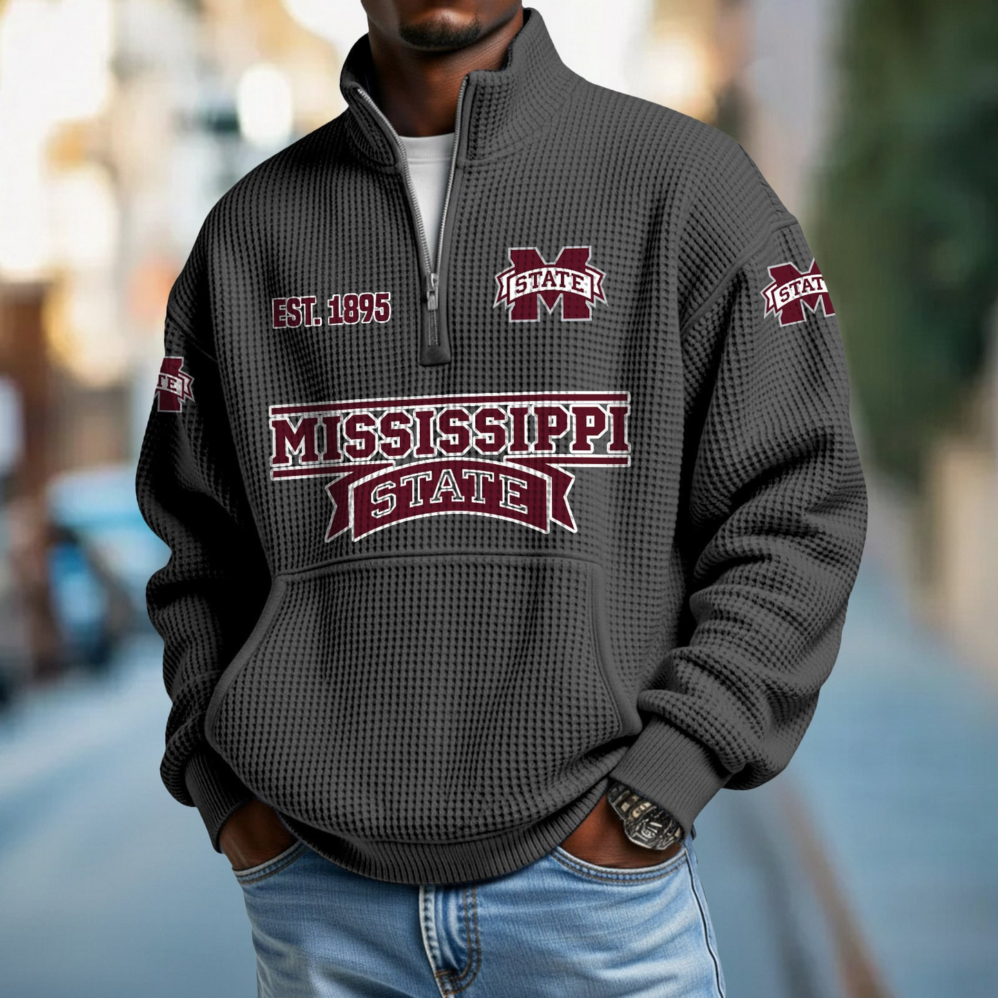 MSST x College Football - Waffle Stand Collar Half Zip Sweatshirt DatND DVT