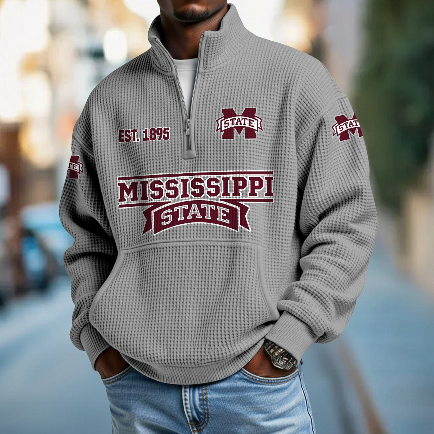MSST x College Football - Waffle Stand Collar Half Zip Sweatshirt DatND DVT
