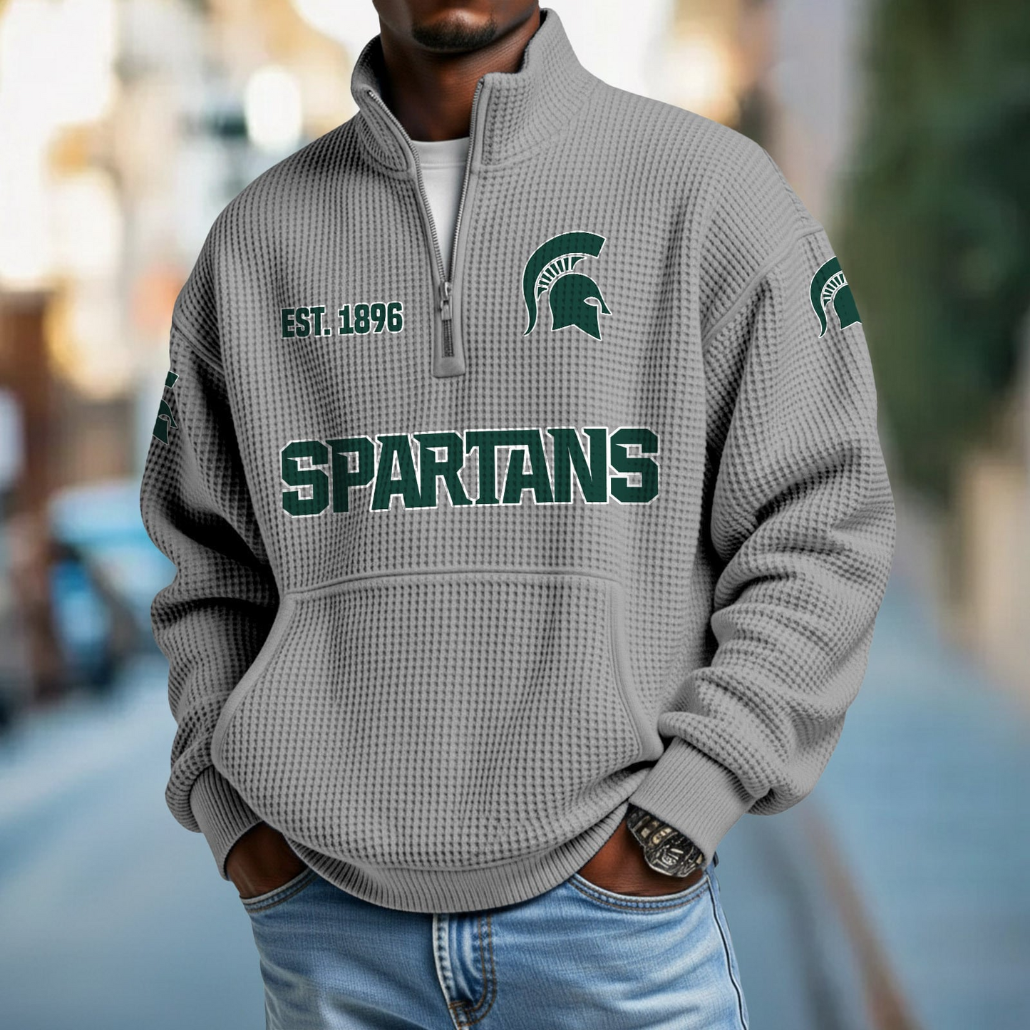 MSU x College Football - Waffle Stand Collar Half Zip Sweatshirt DatND DVT