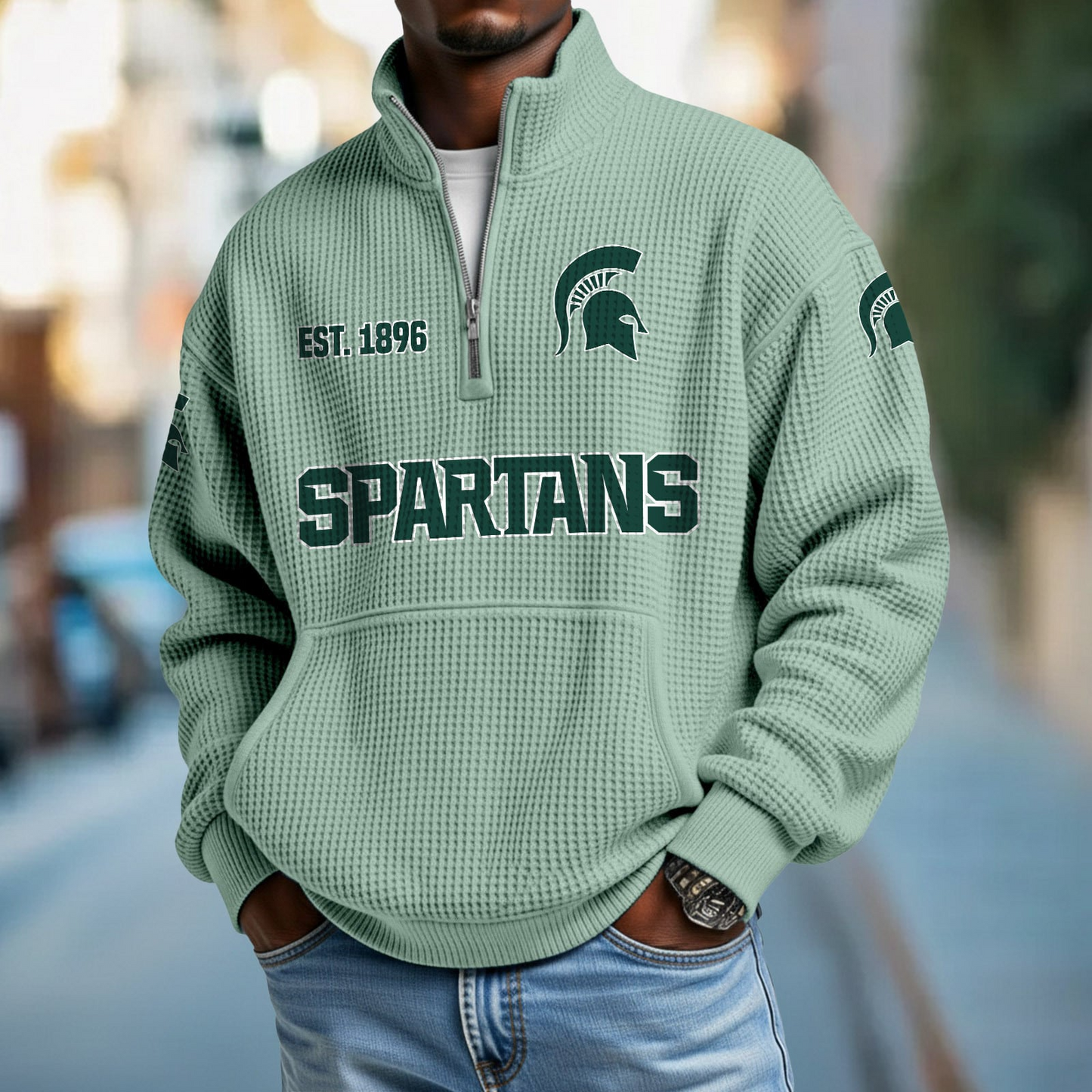 MSU x College Football - Waffle Stand Collar Half Zip Sweatshirt DatND DVT