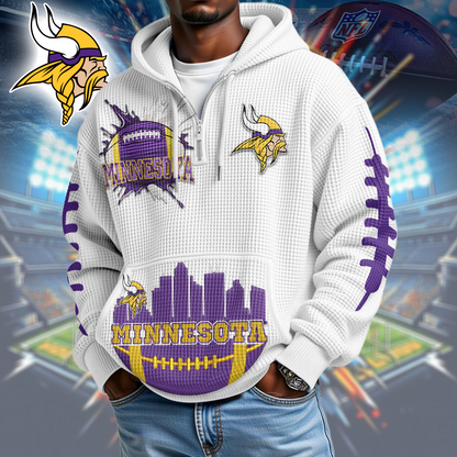 MV Premium NFL Waffle Zipper Long Sleeve Hooded Sweatshirt DDT CTND
