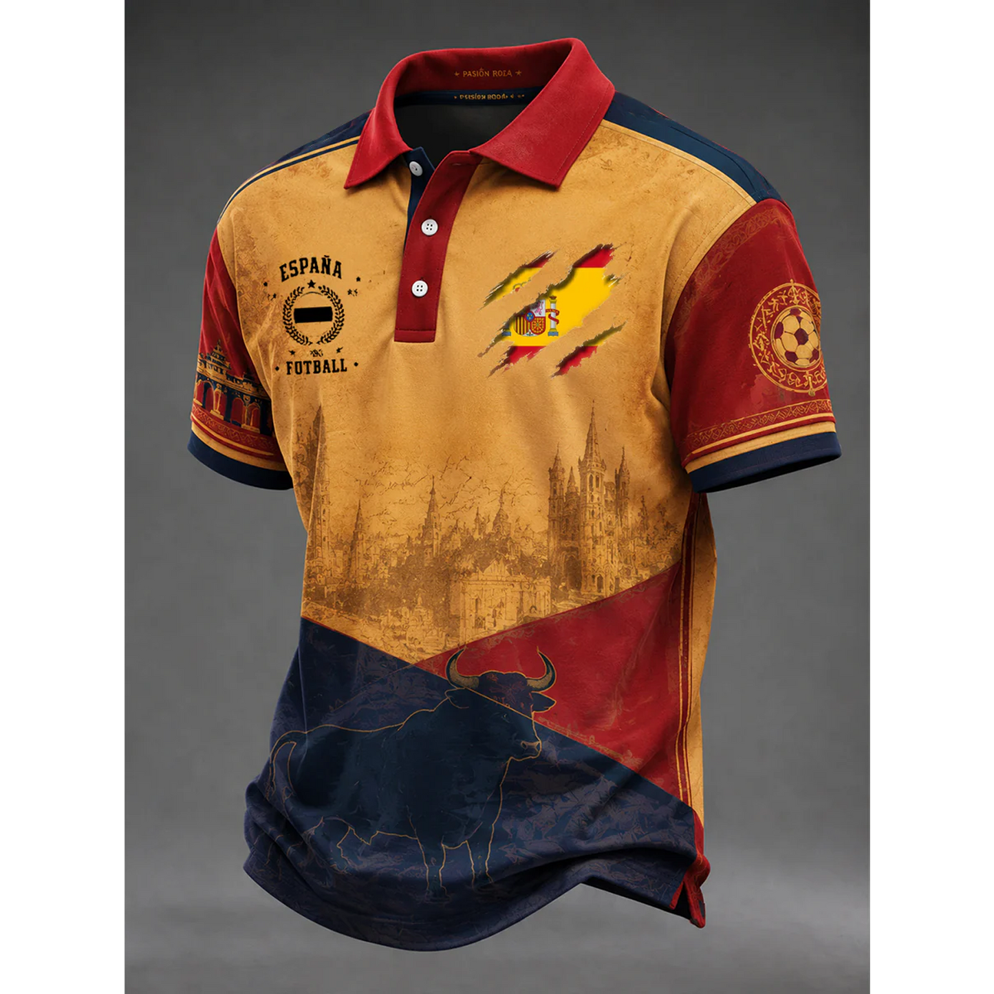 Men's Spanish Football Print Casual Shirt V4 DATND TANTD 050626