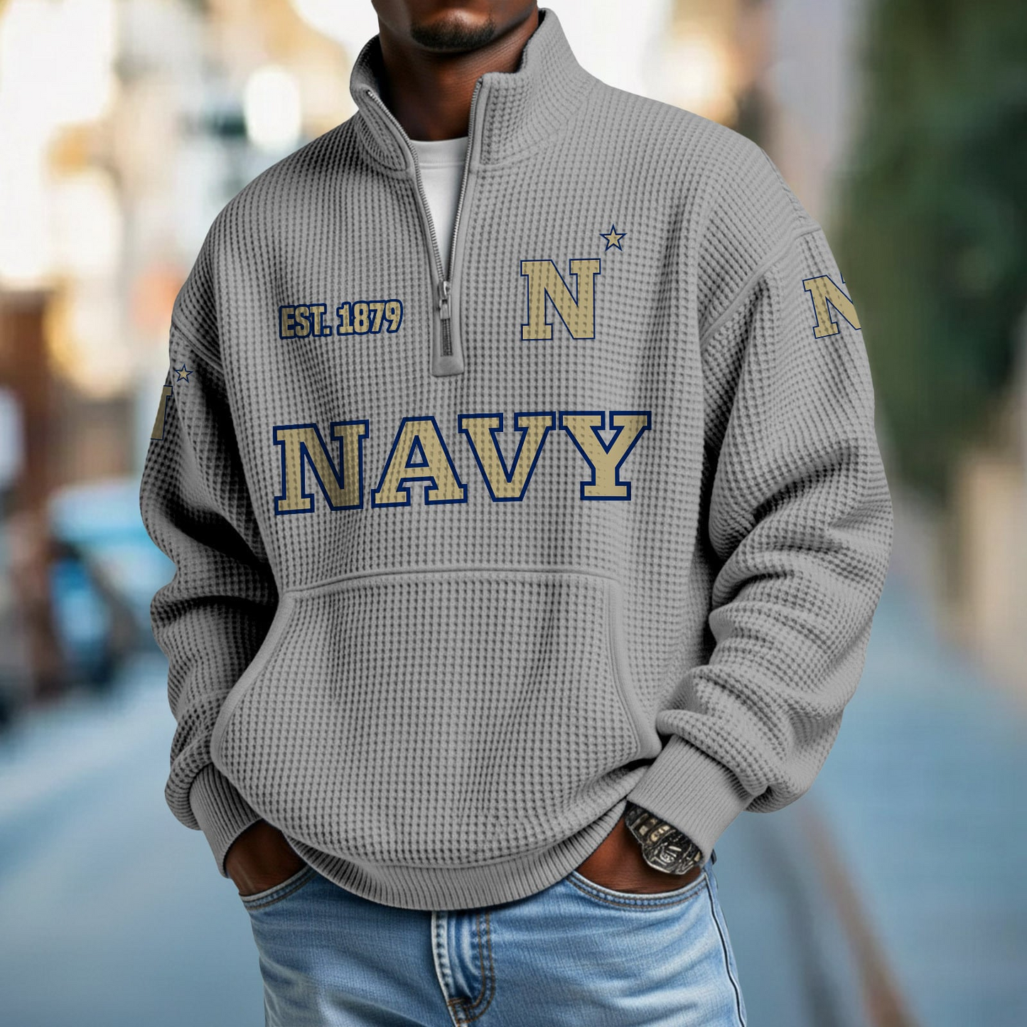 NAVY x College Football - Waffle Stand Collar Half Zip Sweatshirt DatND DVT