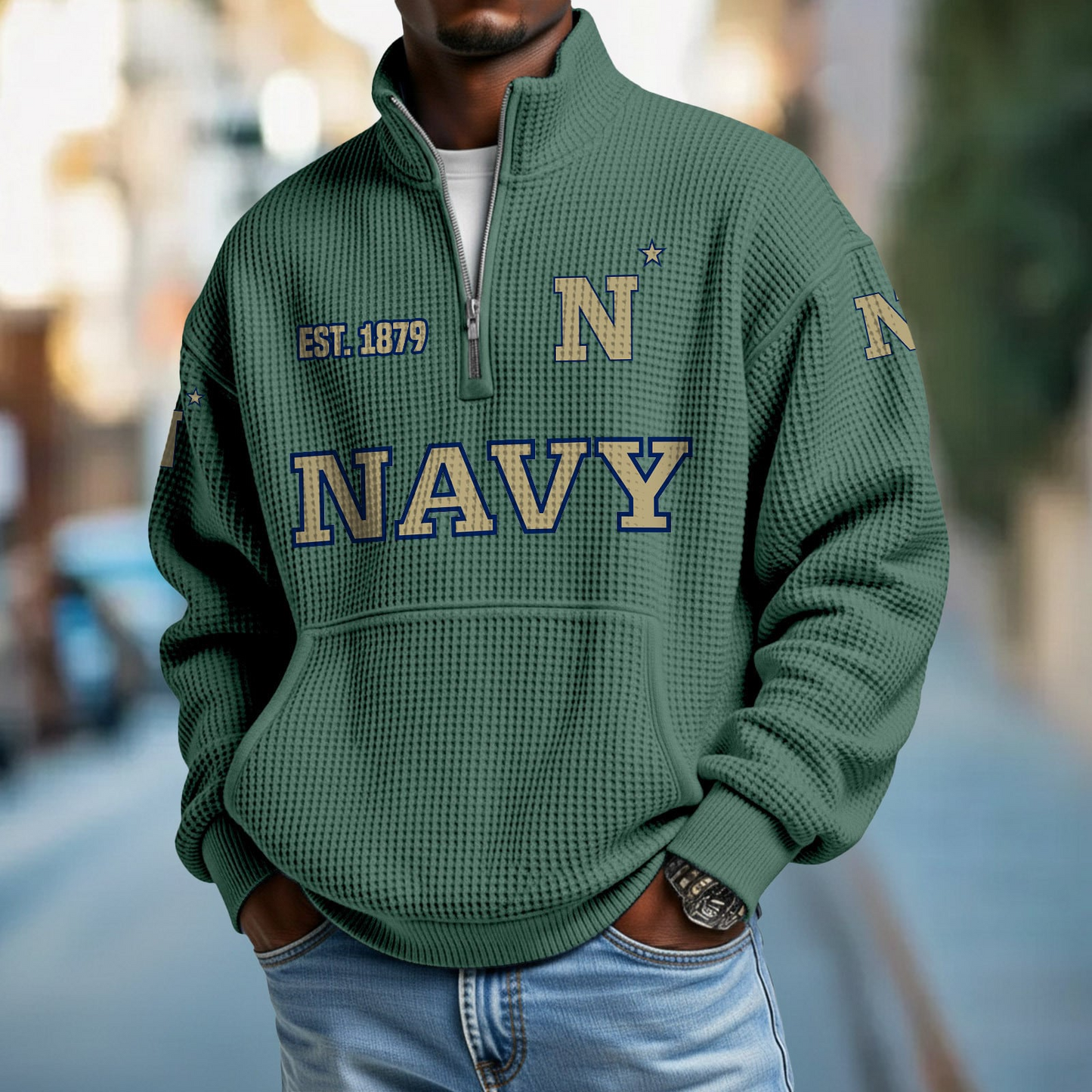 NAVY x College Football - Waffle Stand Collar Half Zip Sweatshirt DatND DVT