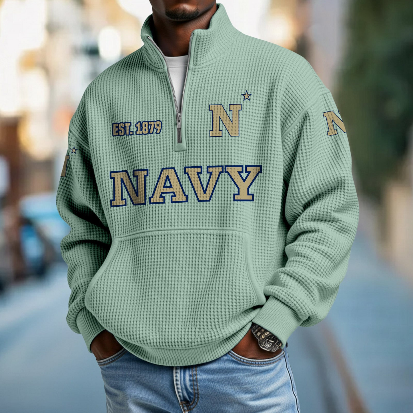 NAVY x College Football - Waffle Stand Collar Half Zip Sweatshirt DatND DVT
