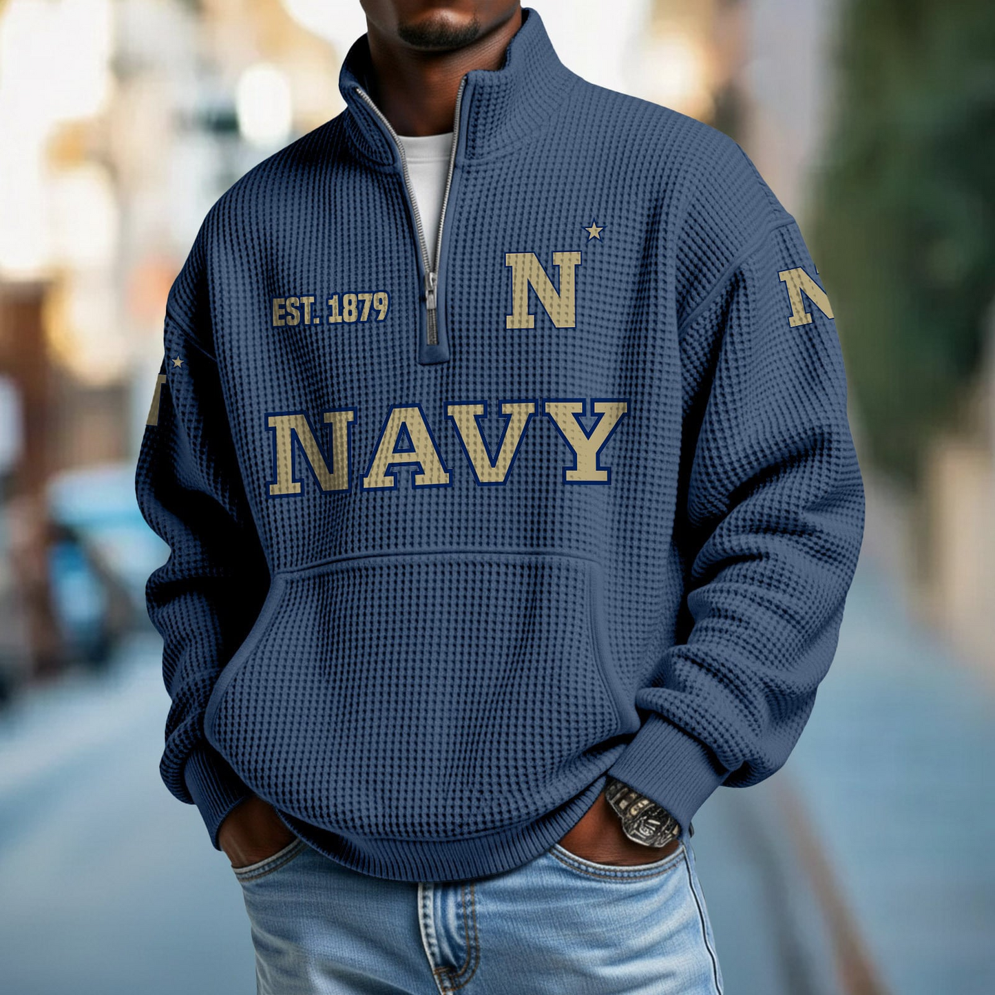 NAVY x College Football - Waffle Stand Collar Half Zip Sweatshirt DatND DVT