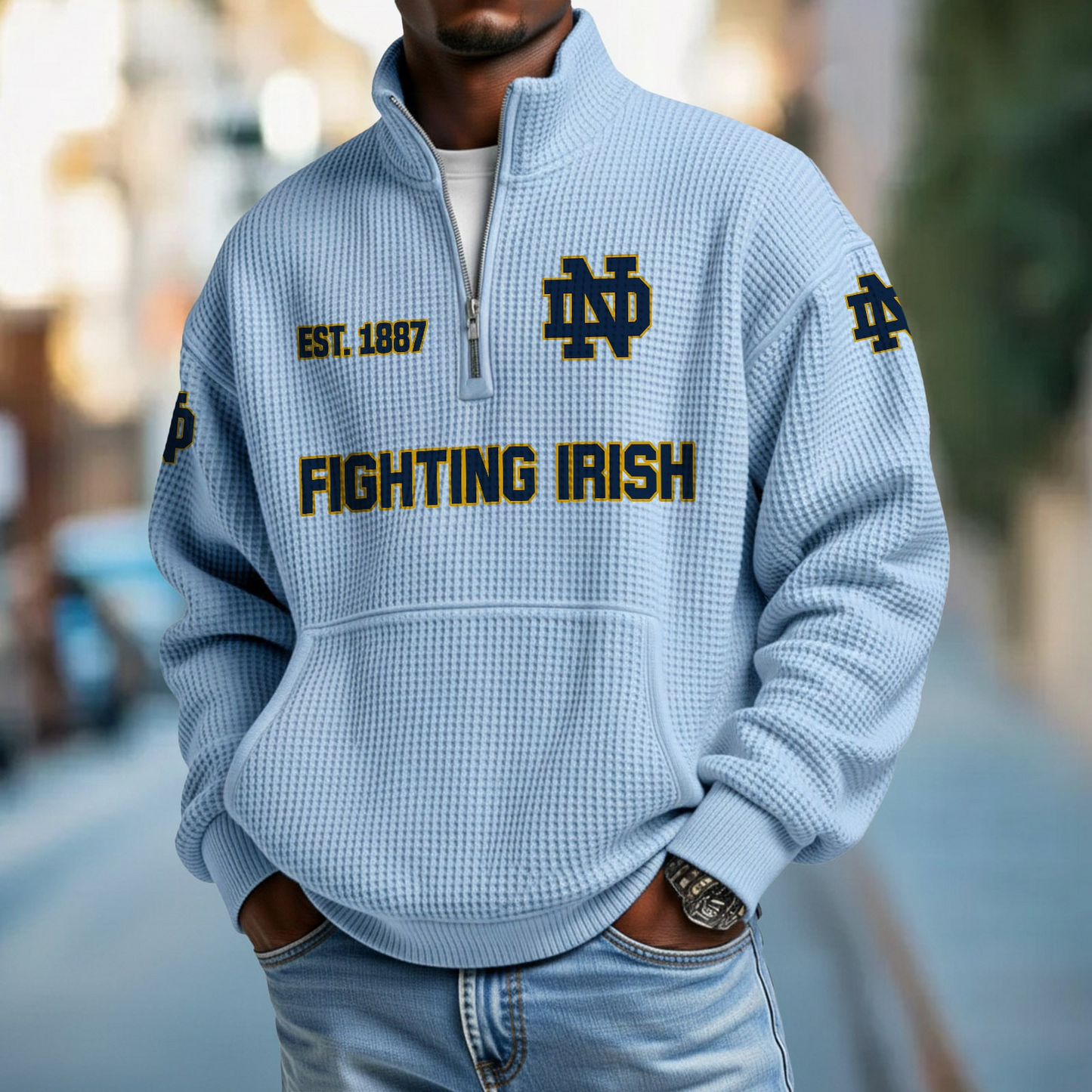 ND x College Football - Waffle Stand Collar Half Zip Sweatshirt DatND DVT