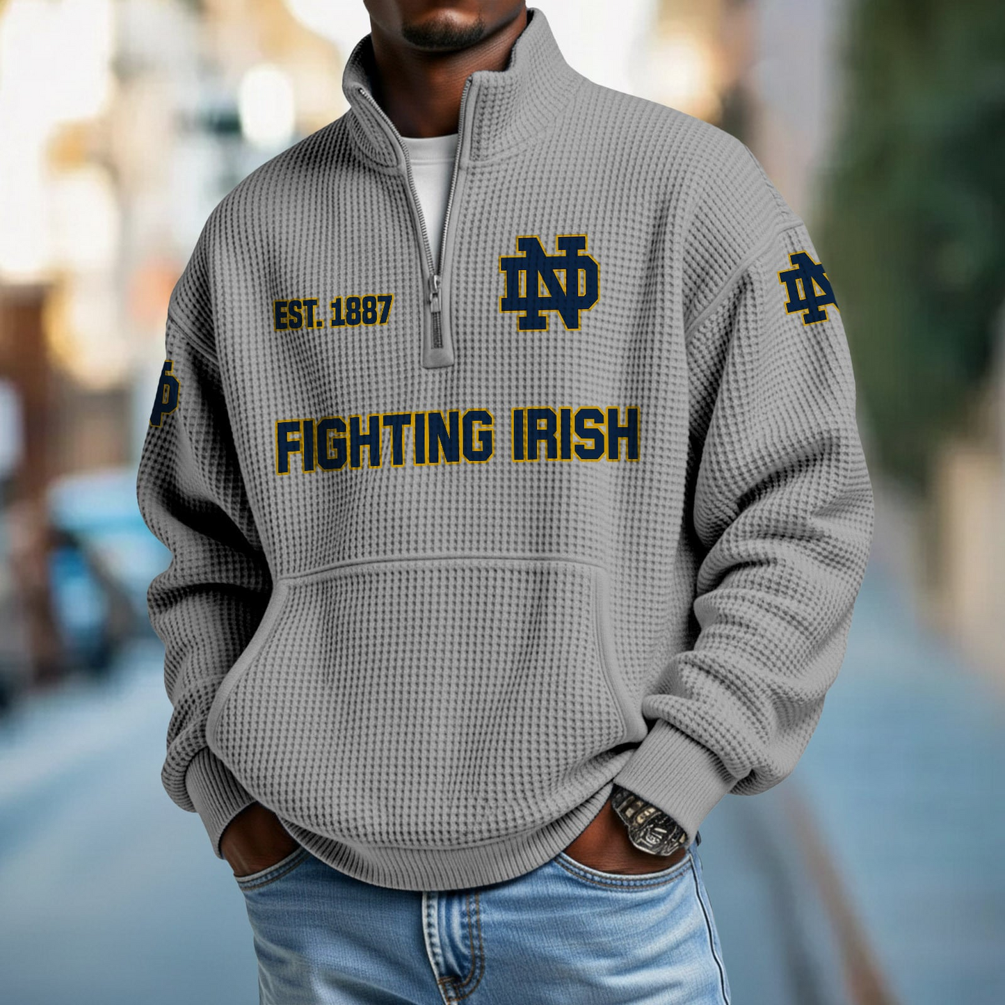 ND x College Football - Waffle Stand Collar Half Zip Sweatshirt DatND DVT
