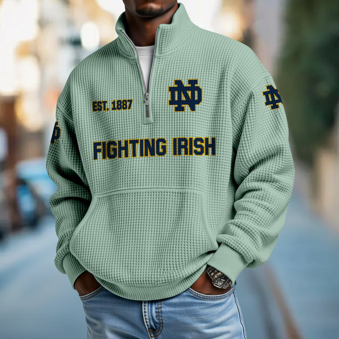 ND x College Football - Waffle Stand Collar Half Zip Sweatshirt DatND DVT