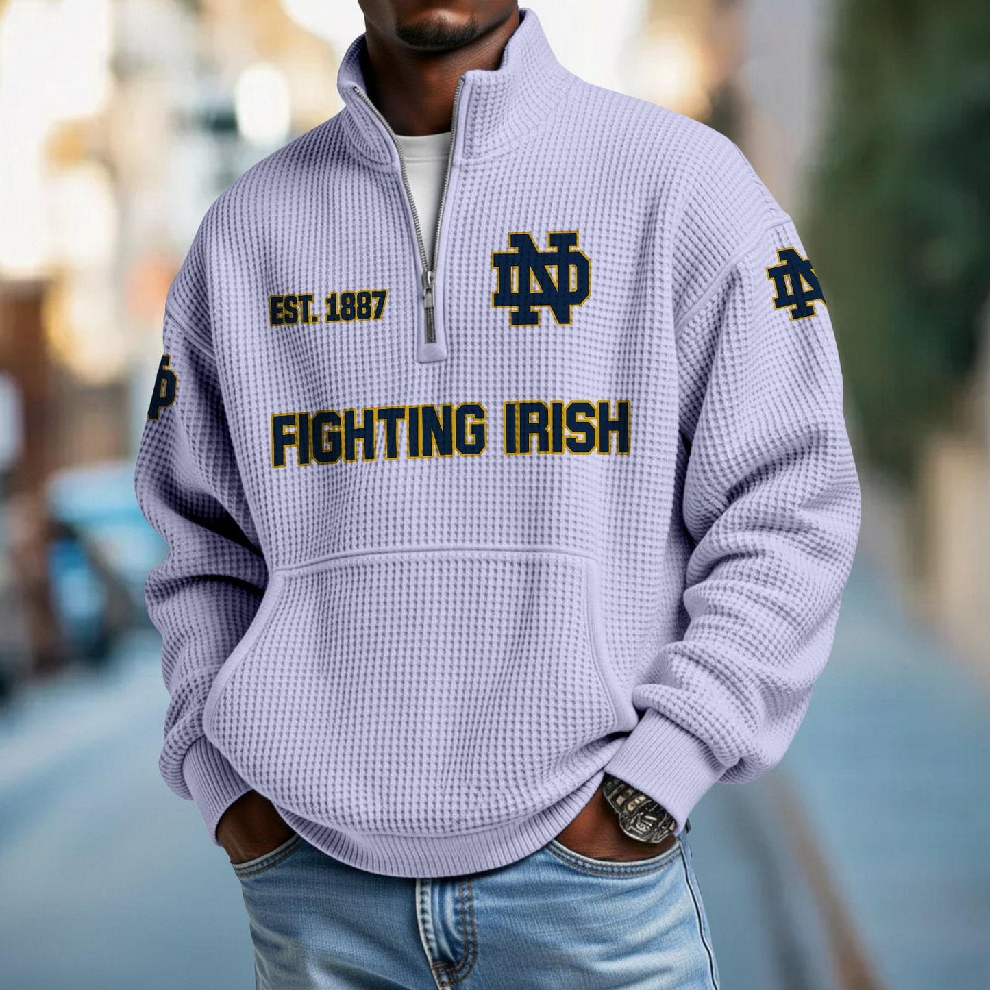 ND x College Football - Waffle Stand Collar Half Zip Sweatshirt DatND DVT