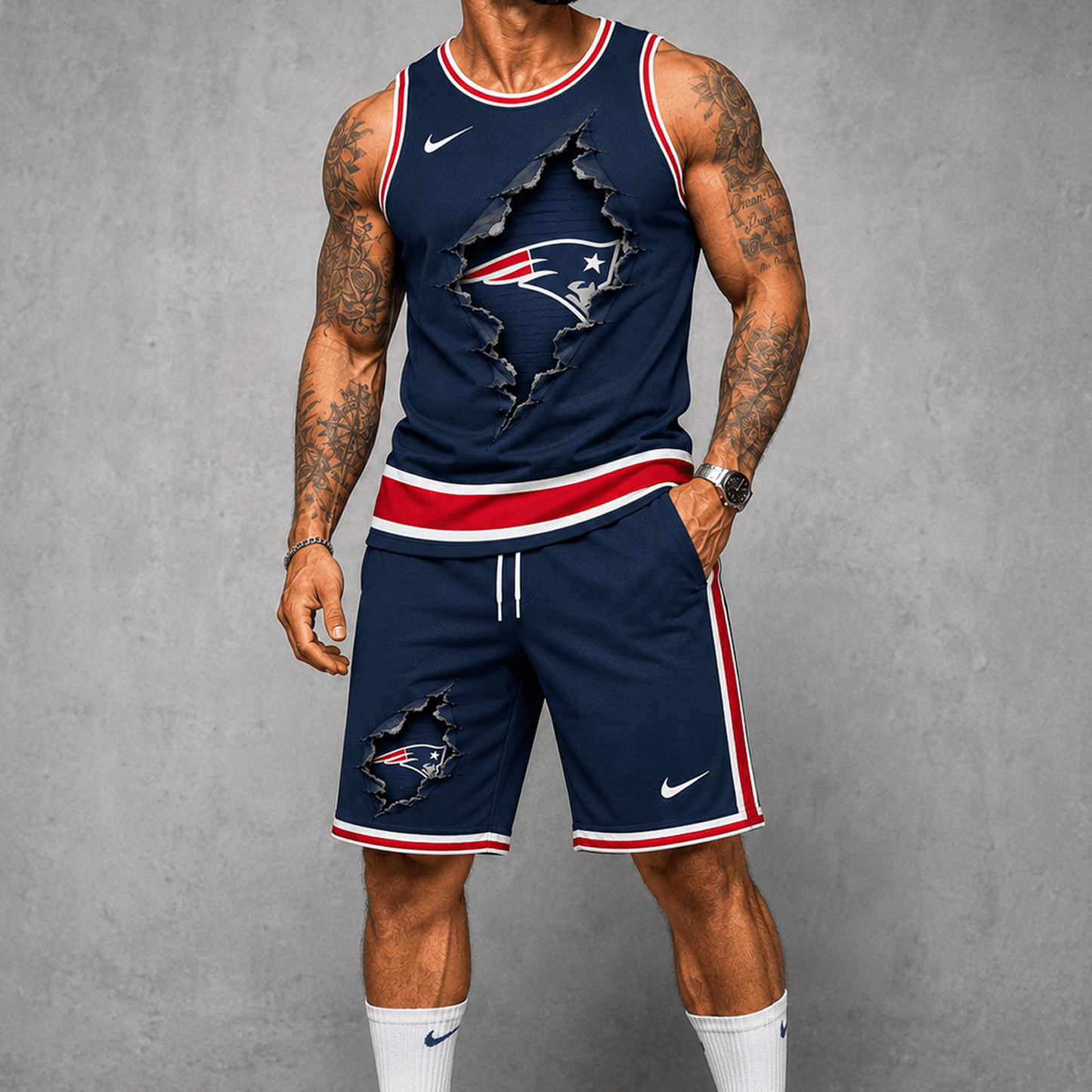NE Premium NFL Game Day Football Fan Tank Top and Shorts Set 1706