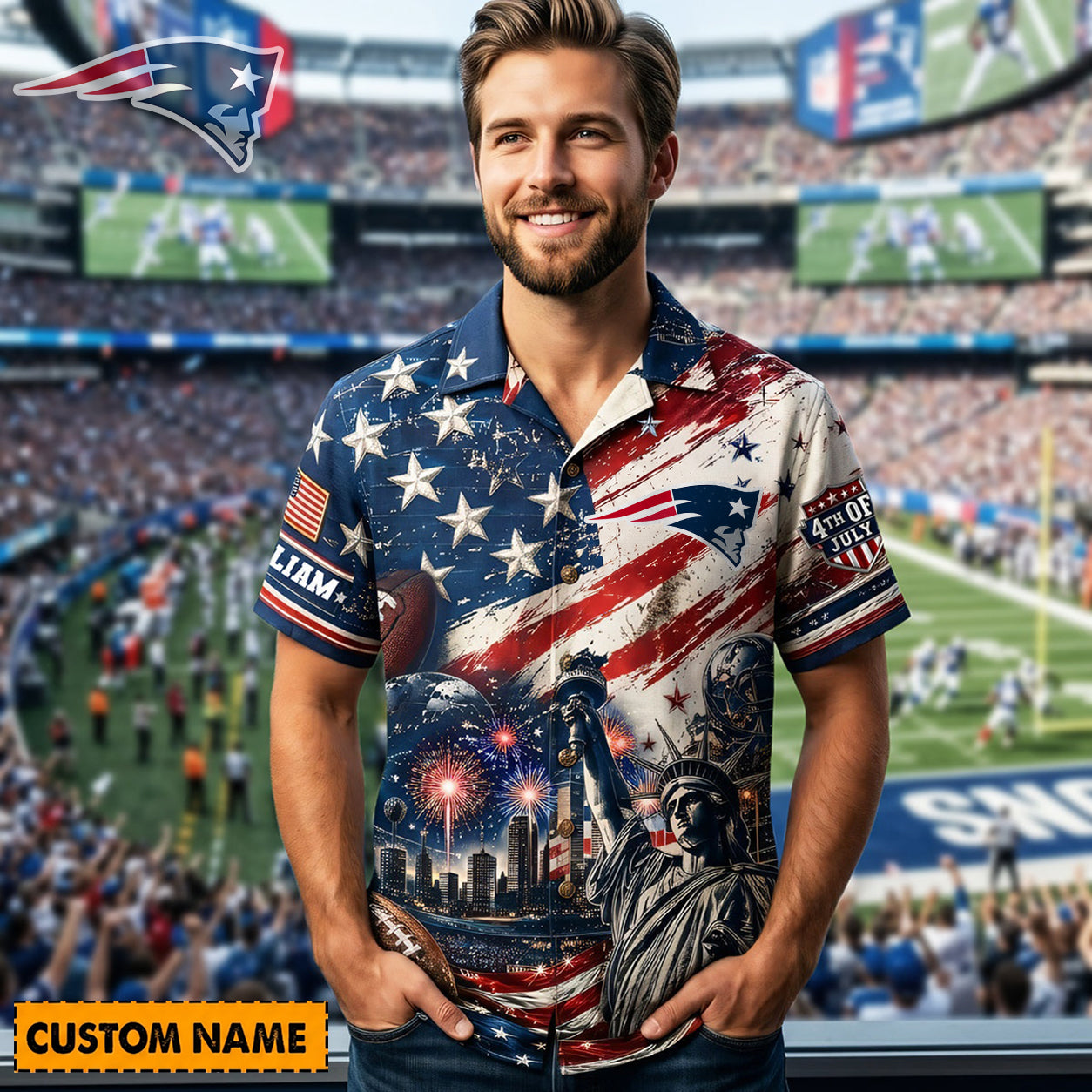 NE X PREMIUM NFL Personalized Proud American Hawaiian Shirt 190626