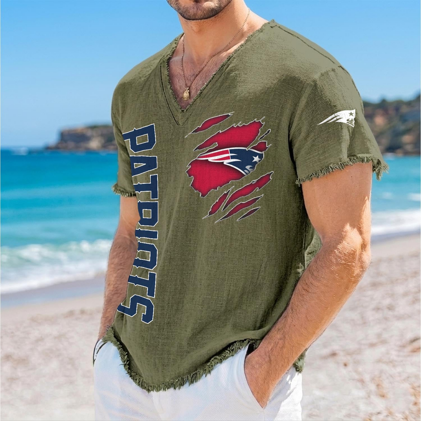 NE x NFL V-Neck Linen Beach Shirt 1905 DatND DVT