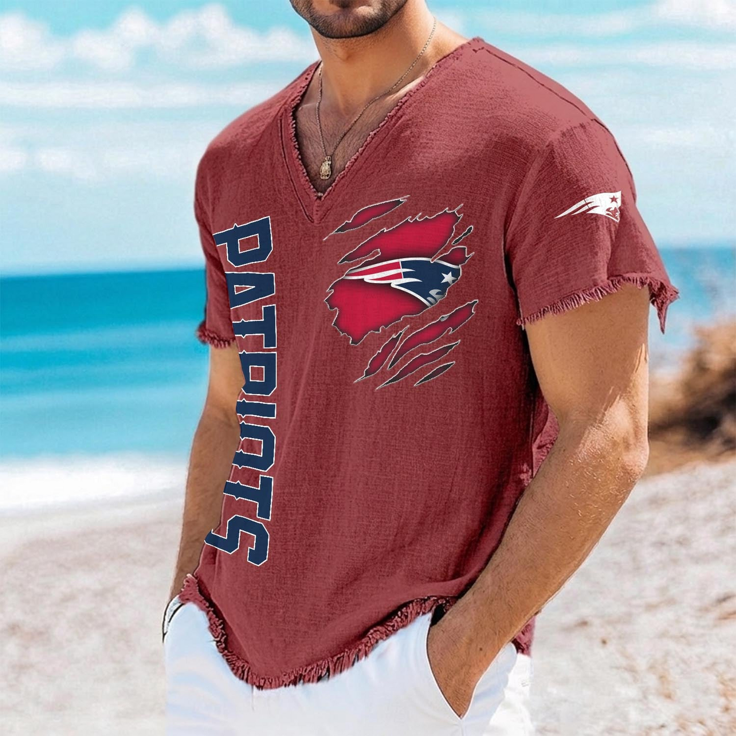 NE x NFL V-Neck Linen Beach Shirt 1905 DatND DVT