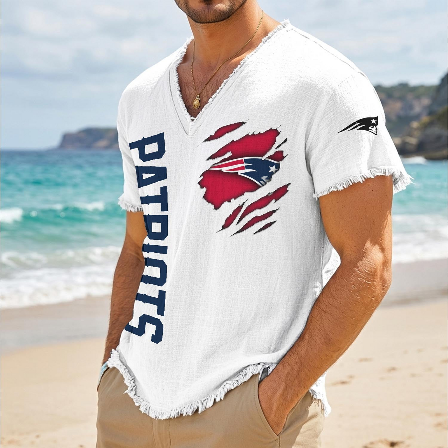 NE x NFL V-Neck Linen Beach Shirt 1905 DatND DVT