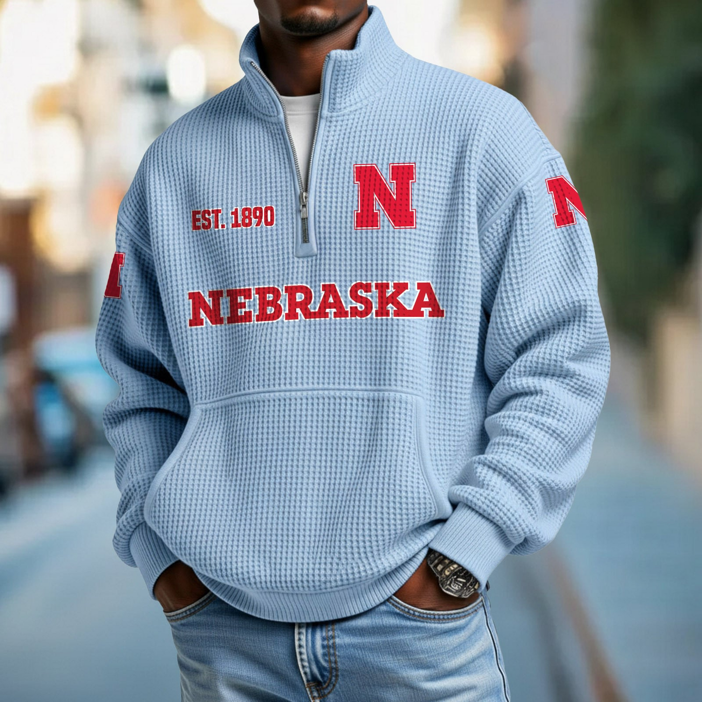 NEB x College Football - Waffle Stand Collar Half Zip Sweatshirt DatND DVT
