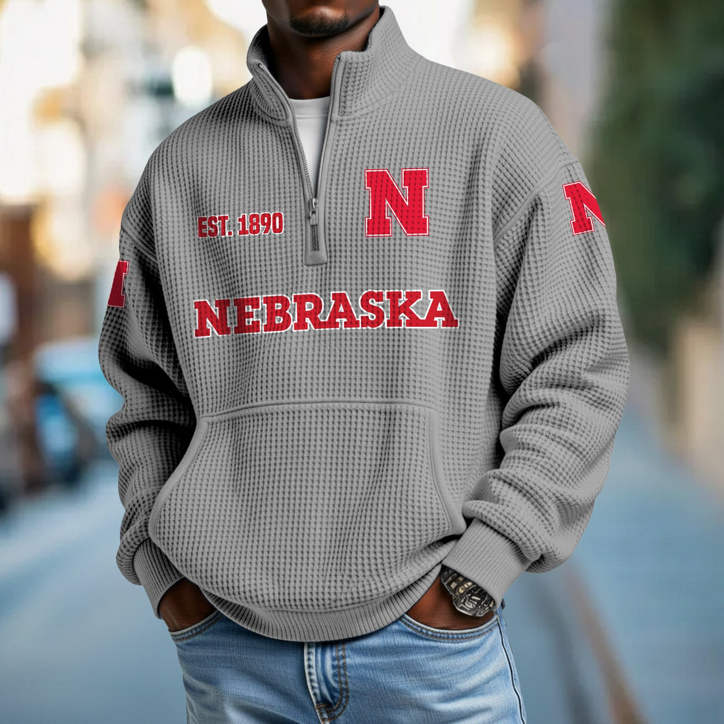 NEB x College Football - Waffle Stand Collar Half Zip Sweatshirt DatND DVT