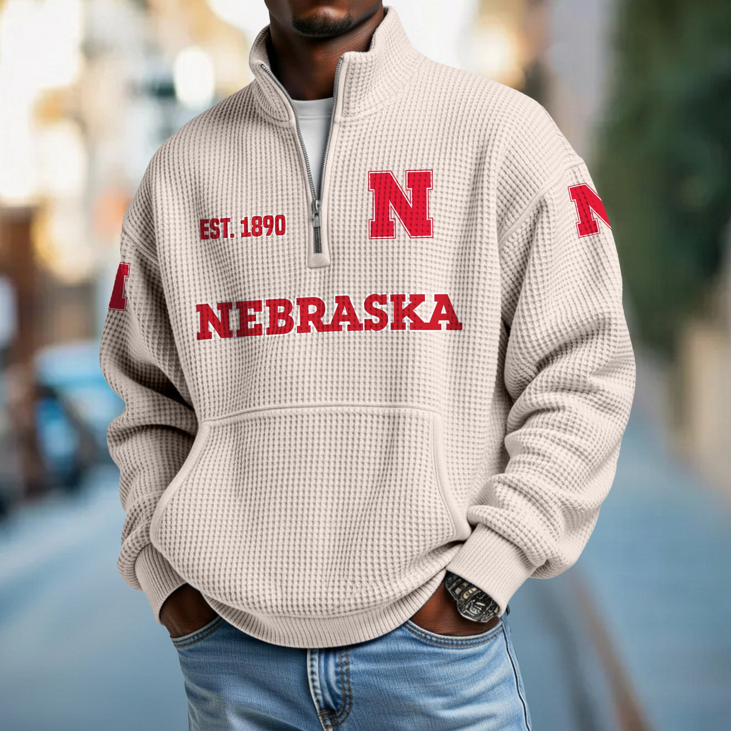 NEB x College Football - Waffle Stand Collar Half Zip Sweatshirt DatND DVT