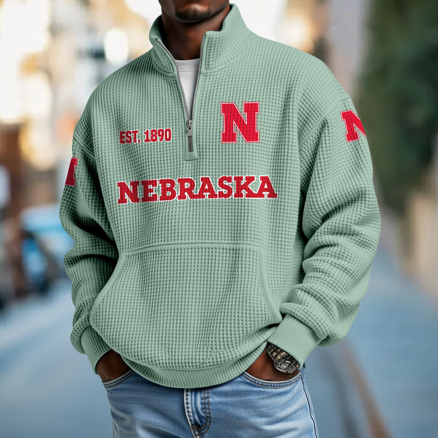 NEB x College Football - Waffle Stand Collar Half Zip Sweatshirt DatND DVT