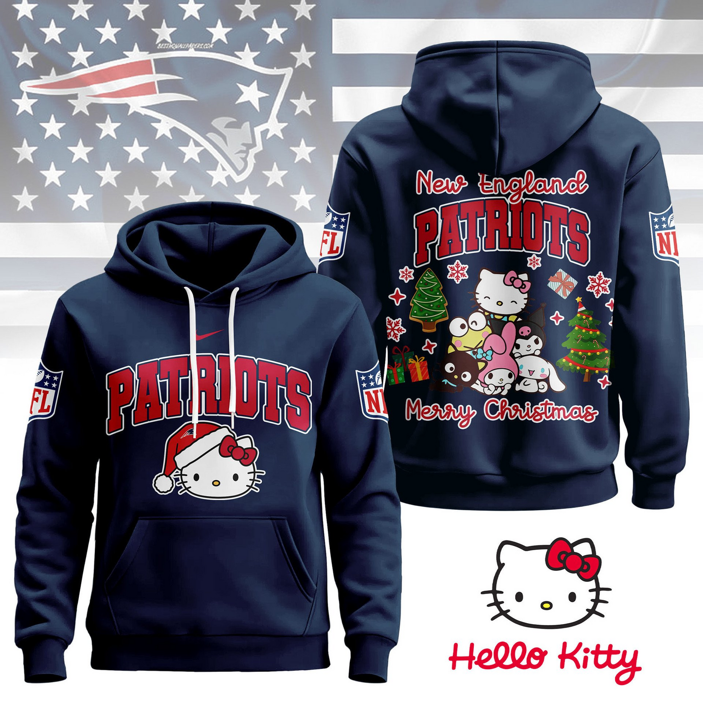 NEP Premium NFL Hello Kitty Christmas 3D Hoodie DDT CTND