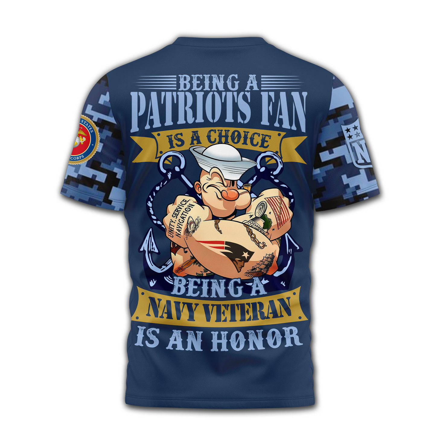 NEP Premium NFL Navy Veteran Popeye 3D Shirt DDT CTND