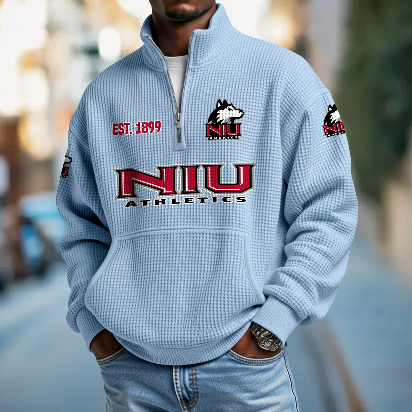 NIU x College Football - Waffle Stand Collar Half Zip Sweatshirt DatND DVT
