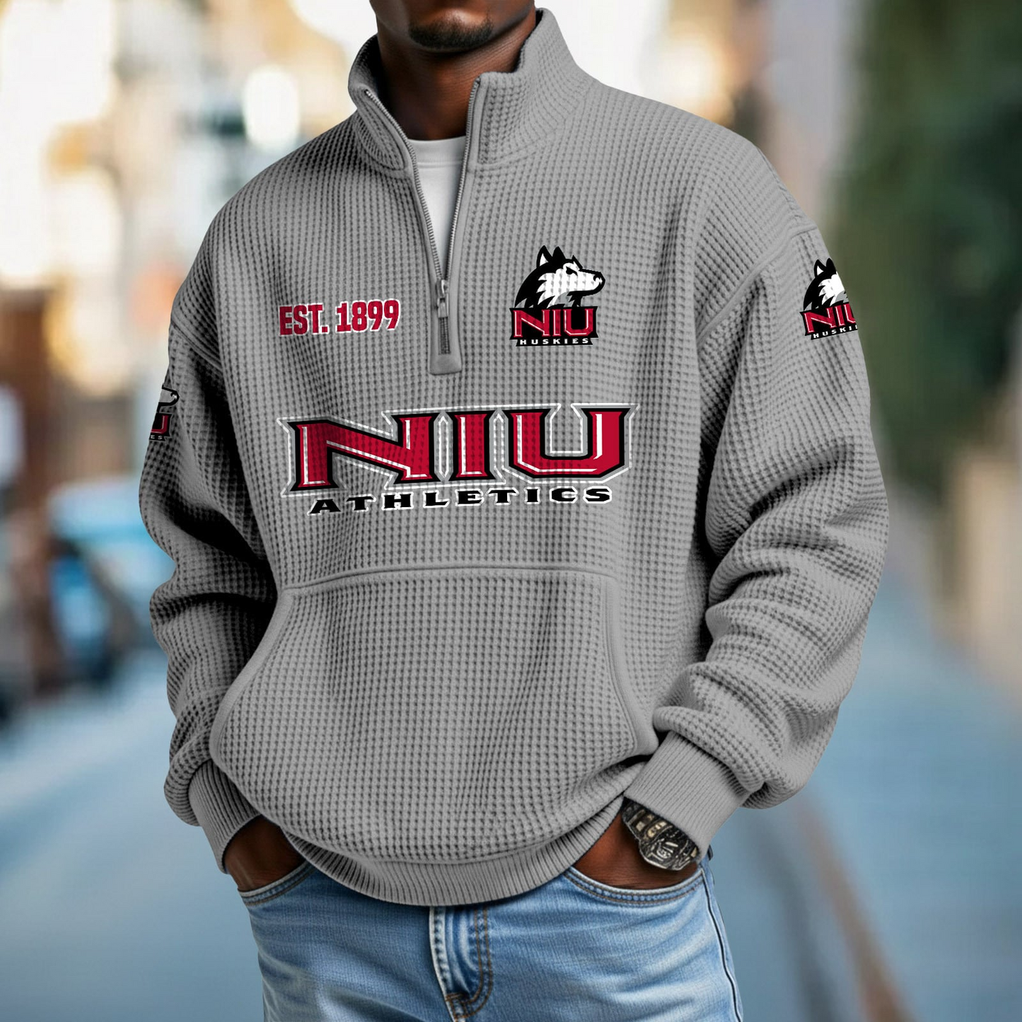 NIU x College Football - Waffle Stand Collar Half Zip Sweatshirt DatND DVT