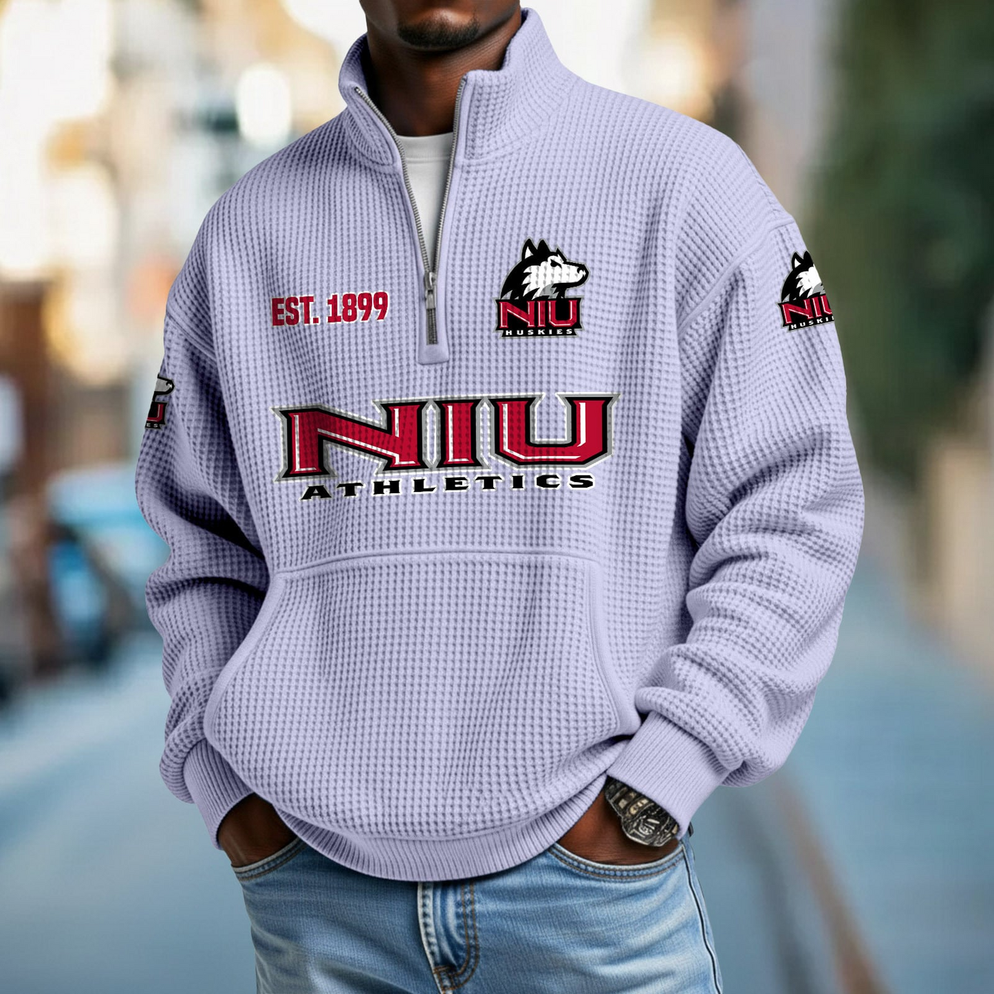 NIU x College Football - Waffle Stand Collar Half Zip Sweatshirt DatND DVT