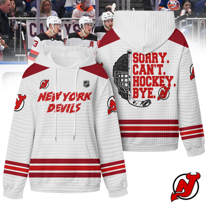 NJD Premium NHL Sorry Busy Hockey Waffle Hoodie DDT NTL