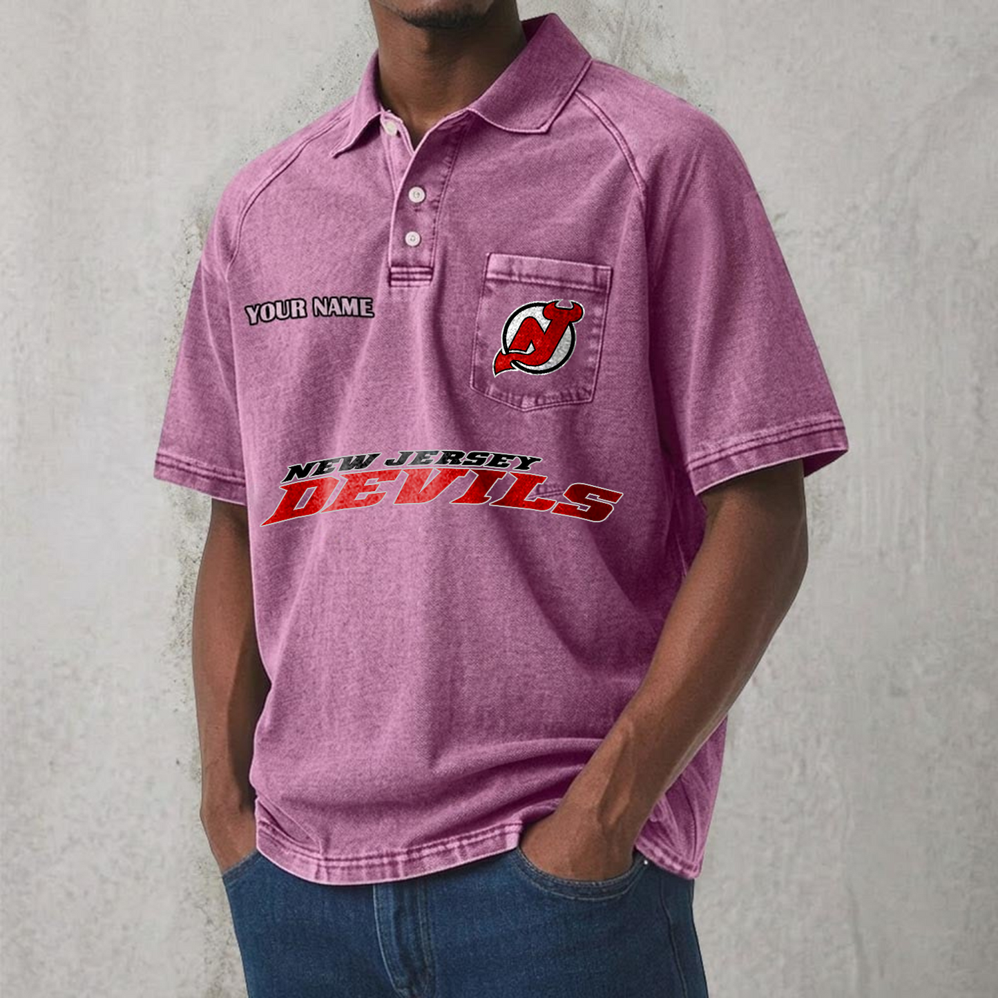 NJD x NHL Men's Distressed Turn-Down Collar Polo DATND TANTD 250526
