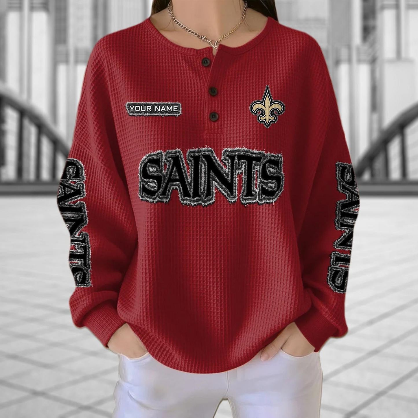 NO x NFL Personalized Waffle Knit Henley Sweatshirt 2005 DatND DVT