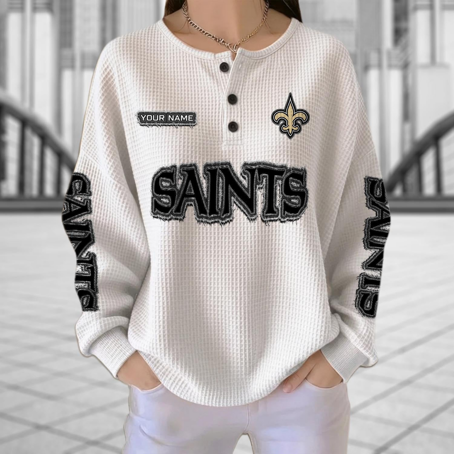NO x NFL Personalized Waffle Knit Henley Sweatshirt 2005 DatND DVT