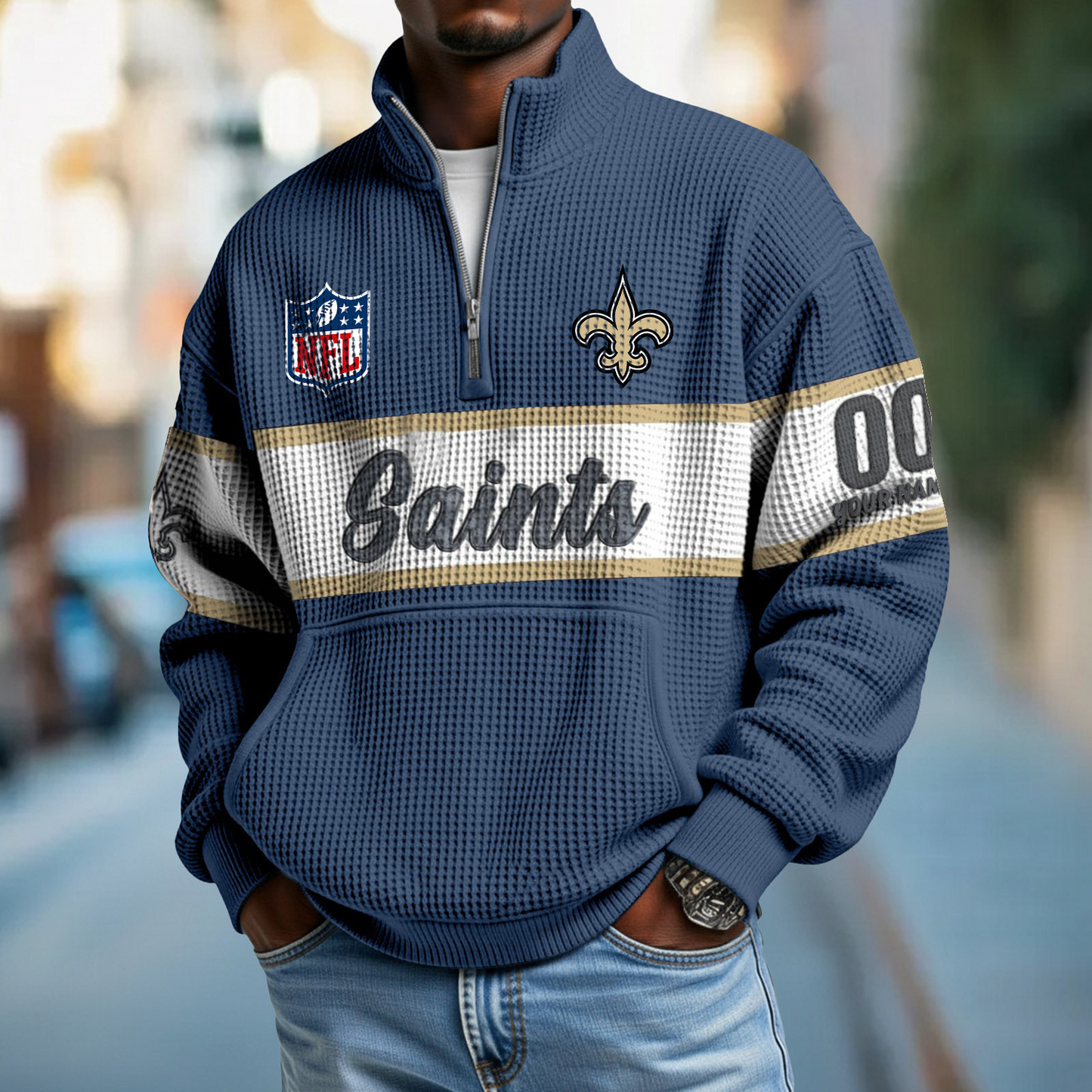 NO x NFL Quarter-Zip Waffle Pullover DATND TANTD