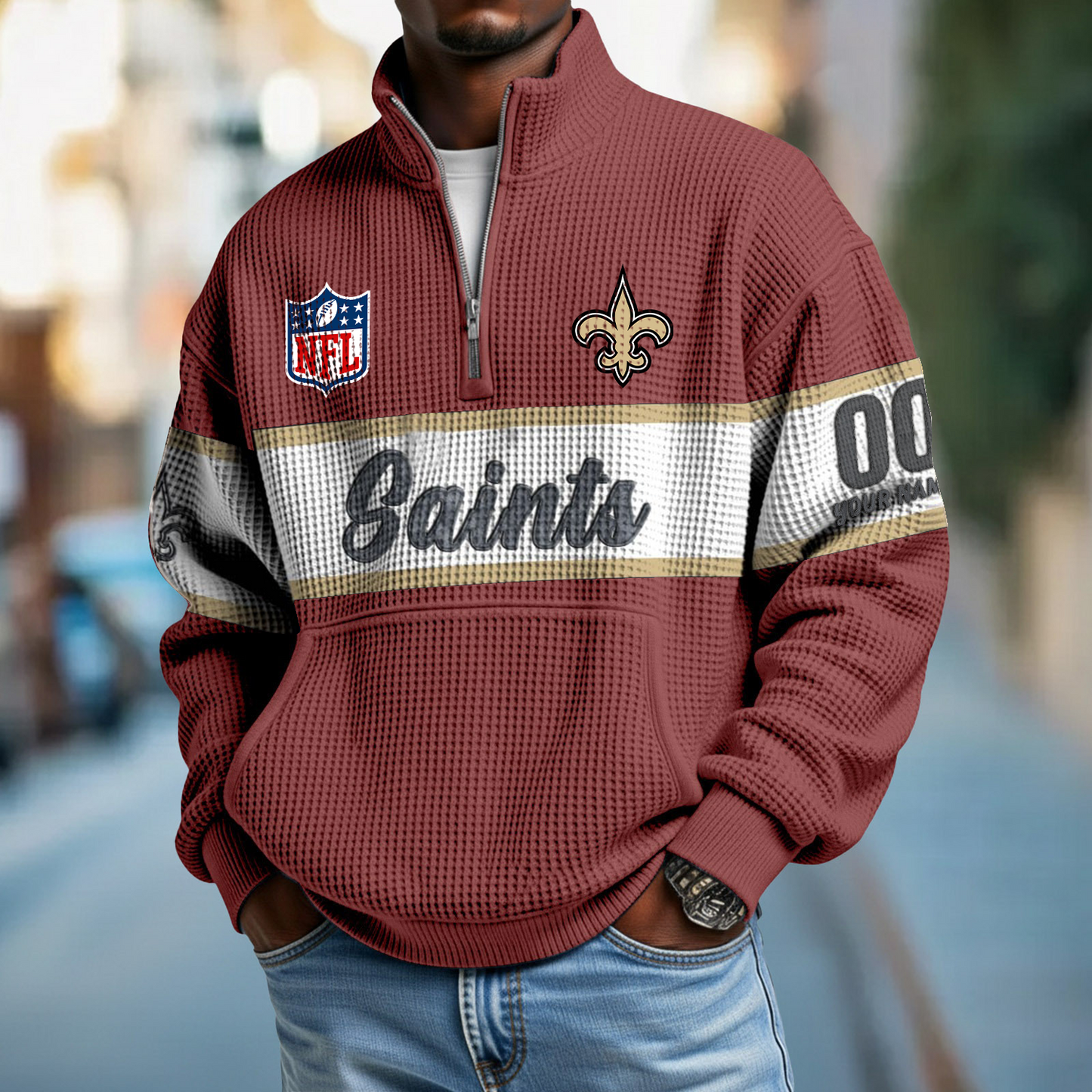 NO x NFL Quarter-Zip Waffle Pullover DATND TANTD