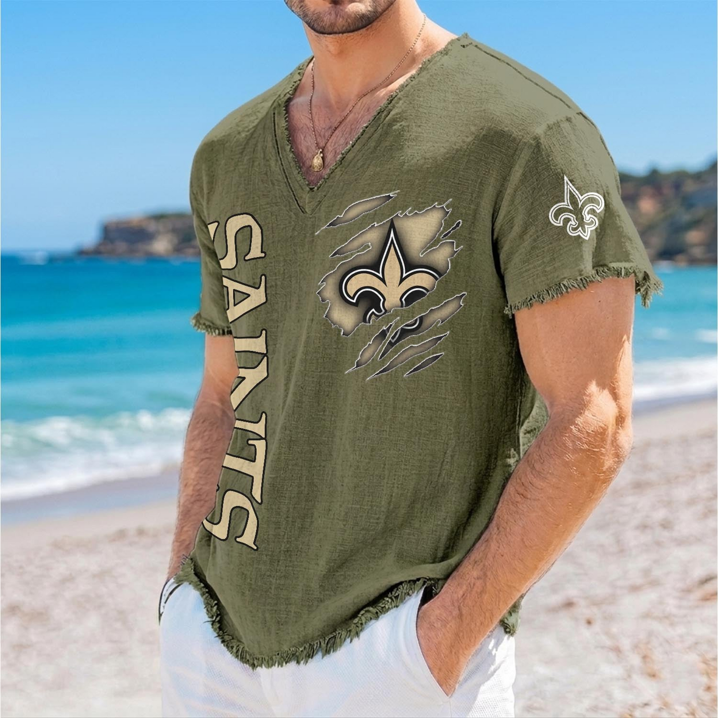 NO x NFL V-Neck Linen Beach Shirt 1905 DatND DVT